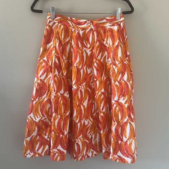 Anthropologie Maeve Banana Grove Denim Midi Skirt Sz 2 Orange & White Tropical - Picture 4 of 9